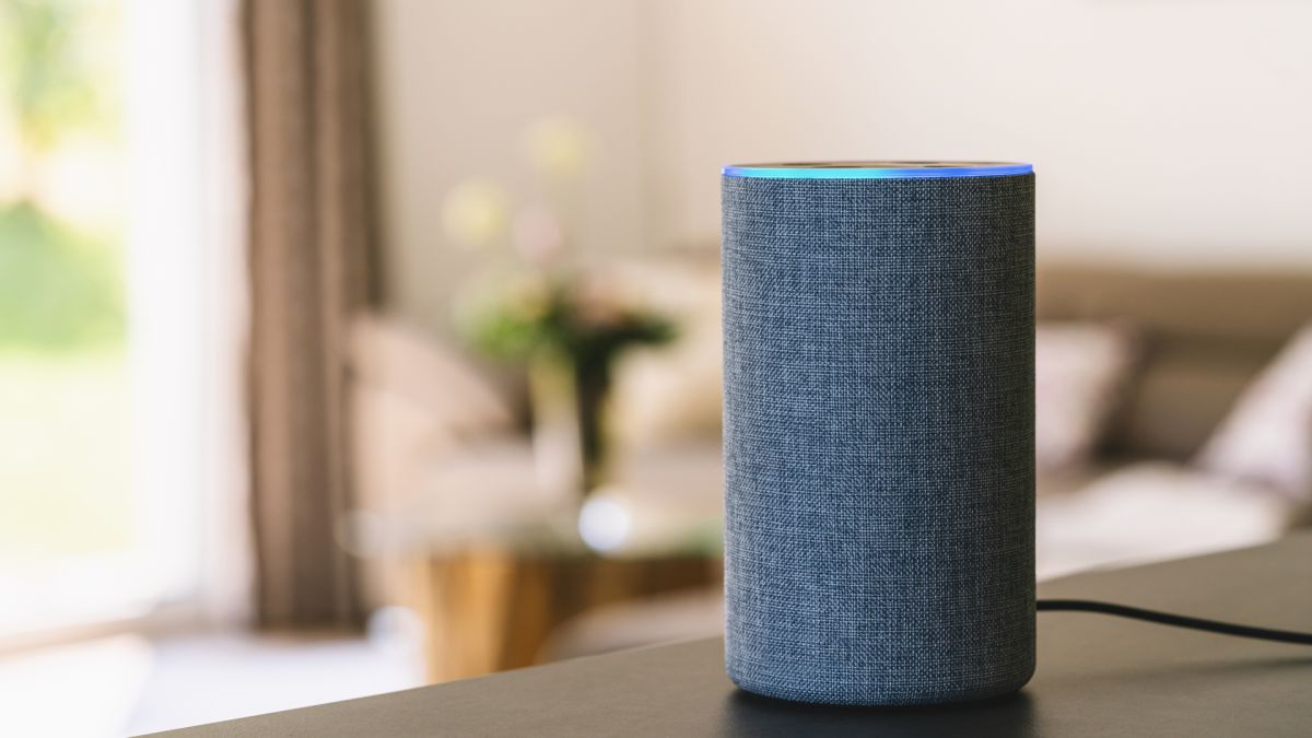 a smart speaker sitting on top of a table.