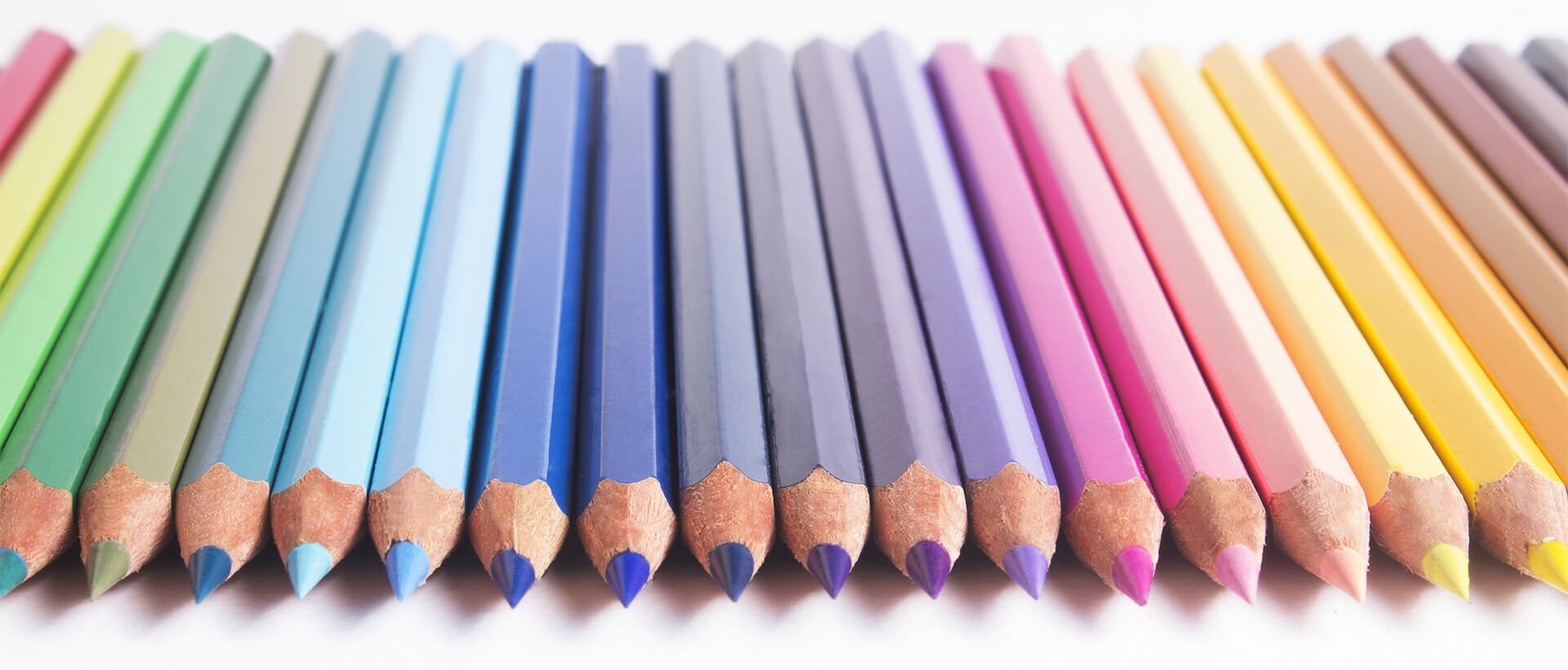 a group of colored pencils lined up in a row.