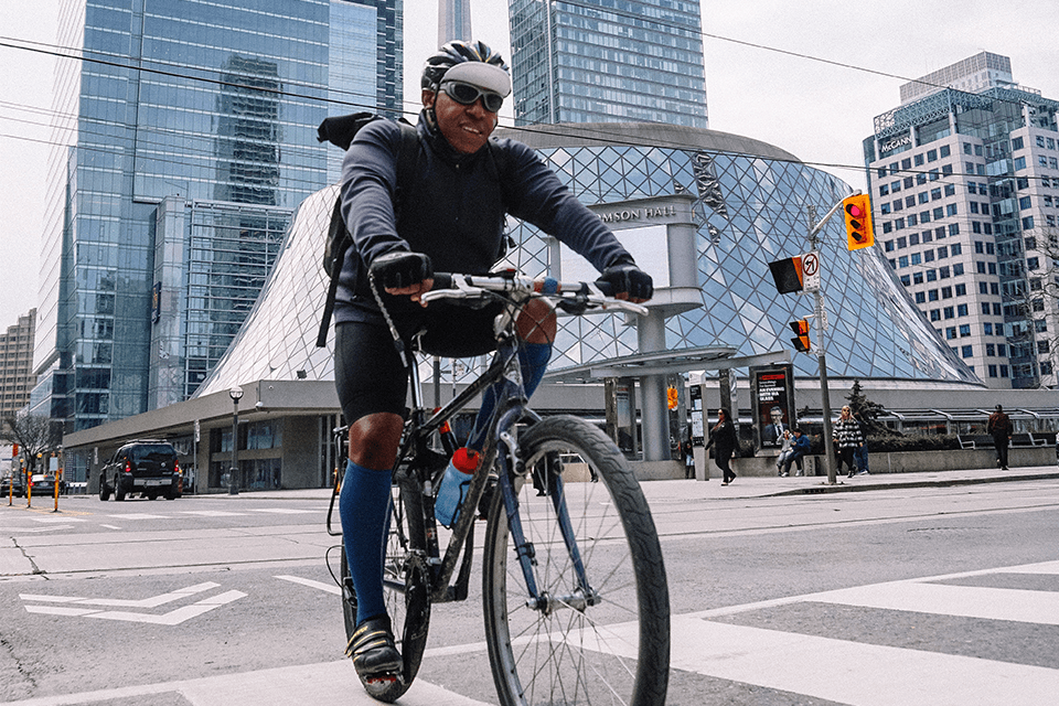 Man commuting to work on his bicycle