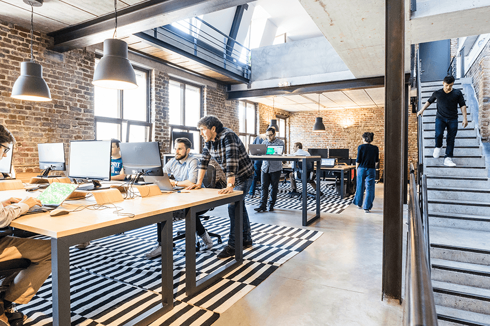 People working at their computers in a modern office